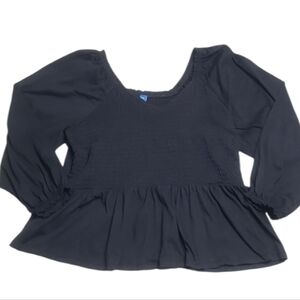 Old Navy Black Smocked Long-Sleeve V-Neck Peplum Top
